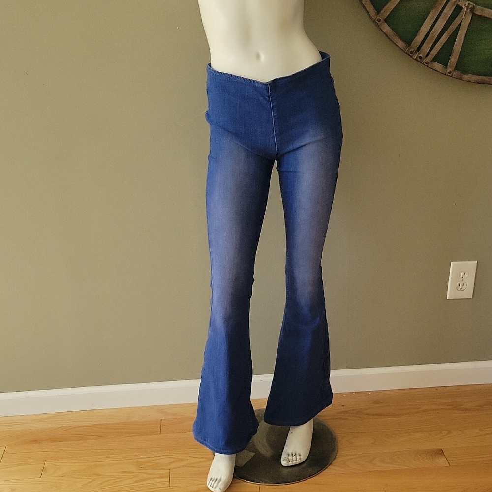Free Peoole Pull On Blue Flared Jeans